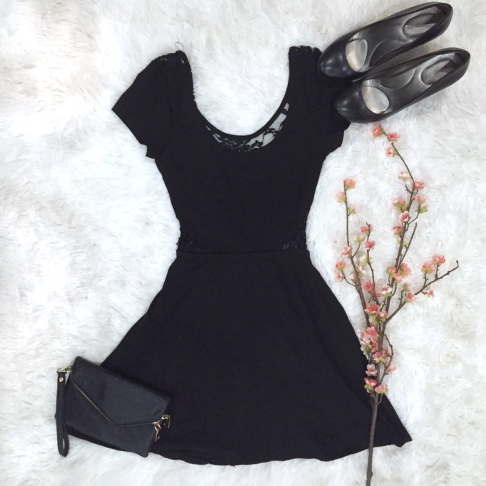 Black Mini Fit and Flare Skater Dress SZ S
